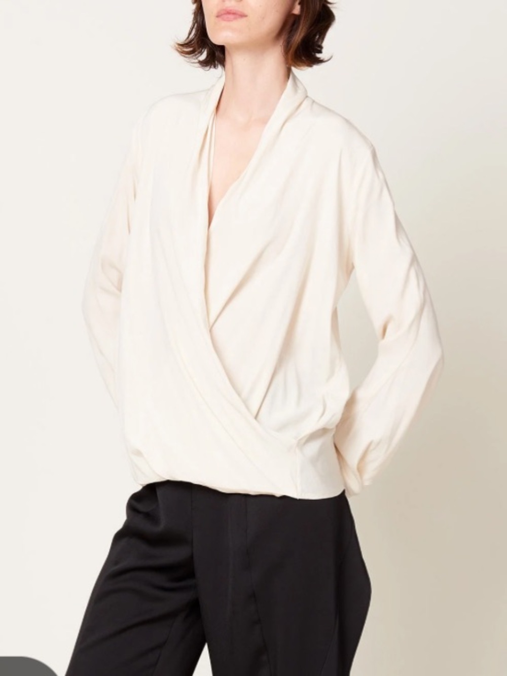 Vintage Cream Silk Wrap-Style Blouse with covered buttons - like new, size XL